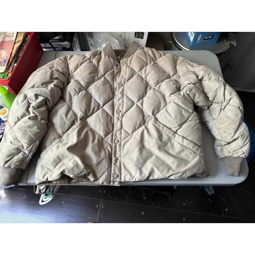 Vtg Cabelas Premier Northern Goose Down Bomber Jacket Men's Sz 2XL Tan Beige